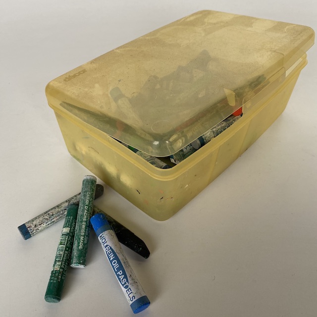 ART SUPPLIES, Crayons in Yellow Plastic Box